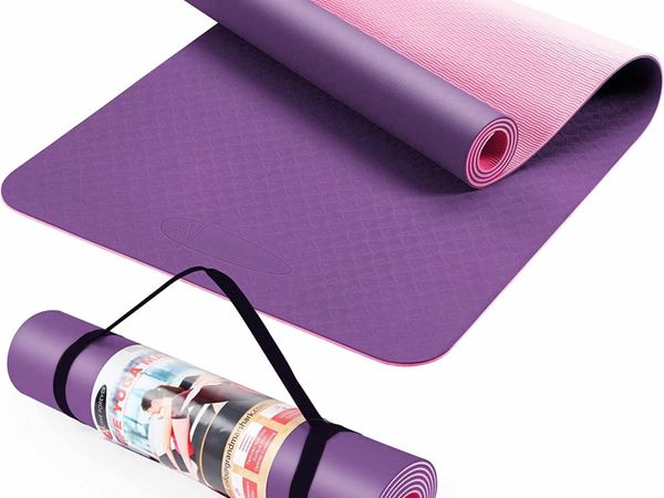 Non Slip Mat for Yoga, Exercise, Pilates and Workout , 183 x 61 x 0.6 cm, TPE Mat with Portable Strap