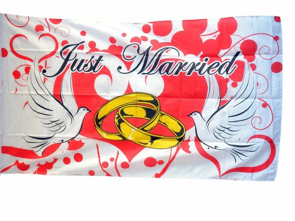 Just Married Flag - 5 x 3 FT 100% Polyester with Eyelets Wedding