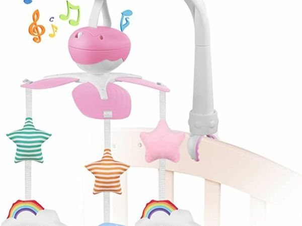 Moklin Roam Music Baby Mobile for Hanging, 3-in-1 Musical Baby Bed Crib Mobile with Soothing Melodies and Natural Sounds - Moon and Star for Babies from 0-5 Months