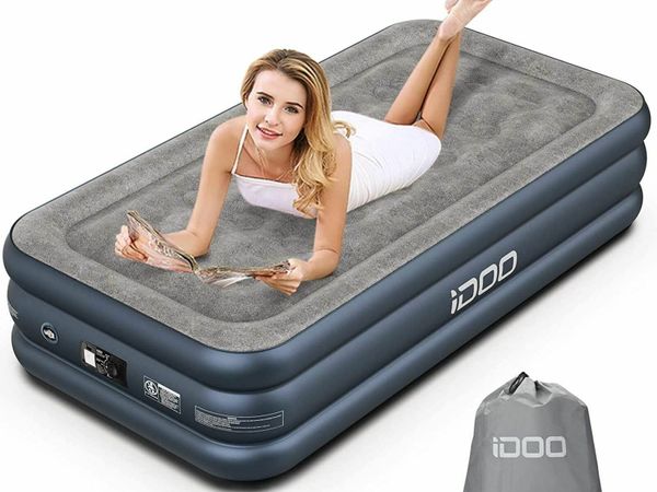 Air Bed, Inflatable bed with Built-in Pump, 3 Mins Quick Self-Inflation/Deflation Air Mattress, Comfortable Top Surface Blow Up Bed for Home Portable Camping Travel 190x100x46cm 250kg MAX, Single