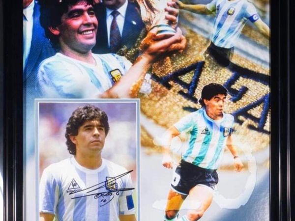 Diego Maradona hand signed montage