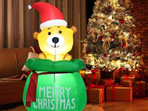TANGZON 5FT/7.2FT Lighted Christmas Inflatable Bear, Blow Up Xmas Standing Bear Holiday Model Decoration with LED Lights, Indoor Outdoor Waterproof Christmas Inflatables for Home Lawn (5FT/1.5M)