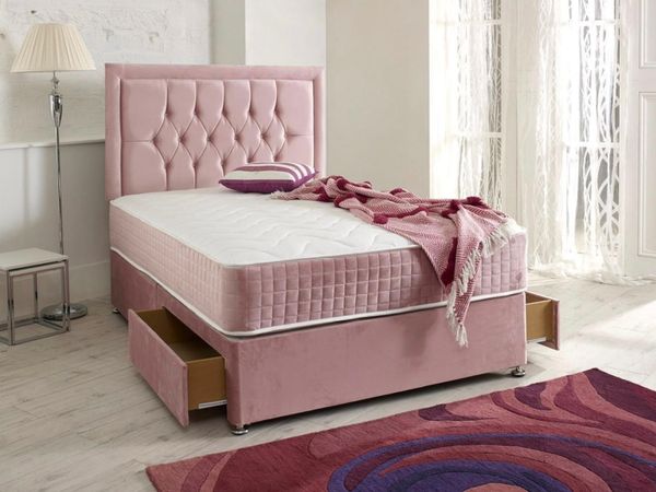 New Pink Plush Divan bed & Mattress
