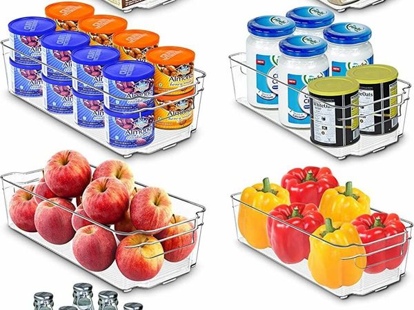 KICHLY Premium Storage Organiser - Set of 8 Containers (4 Large, 4 Small Organizer Bin) Multipurpose Kitchen, Fridge, Pantry, Countertop, Cosmetics, Under Sink & Bathroom Organiser - BPA Free (Clear)