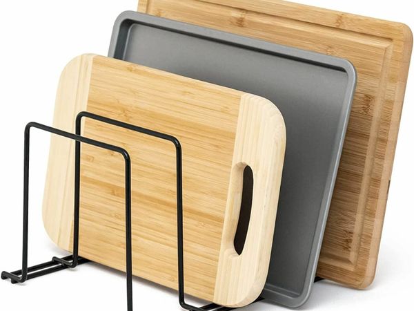 simplywire – Baking Tray and Chopping Board Rack - Pan Storage - Kitchen Cupboard Organiser – Black