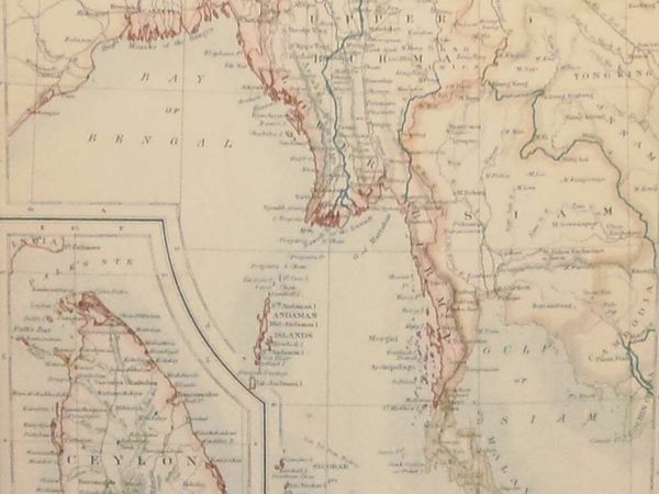 Antique Map Burma Assam & Malay 1905