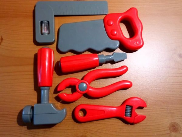 Kids play multi toolset - toolbox for toddler - workshop for a little mechanic - tool set for builders - wrench hammer saw screwdriver pliers