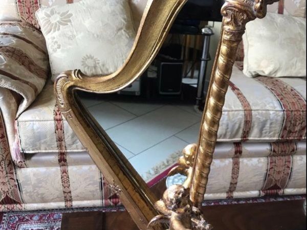 Antique Harp Shaped Tabletop Mirror