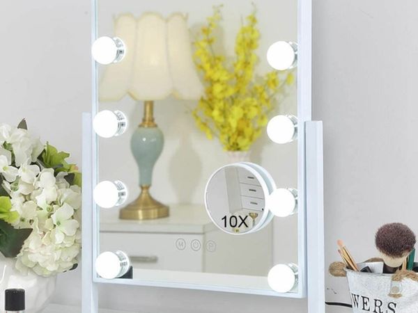 Hollywood Vanity Mirror with Lights Hollywood Makeup Mirror with 12 LED Bulbs Lighted Vanity Mirror 360 Rotation Smart Touch Control Light Up Makeup Mirror 10x Magnifier