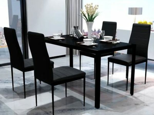 Contemporary Dining Set with Table and 4 Chairs Black Kitchen Furniture