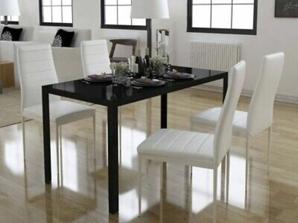 5 Piece Dining Set Black White Faux Leather Dinner Table and Chair