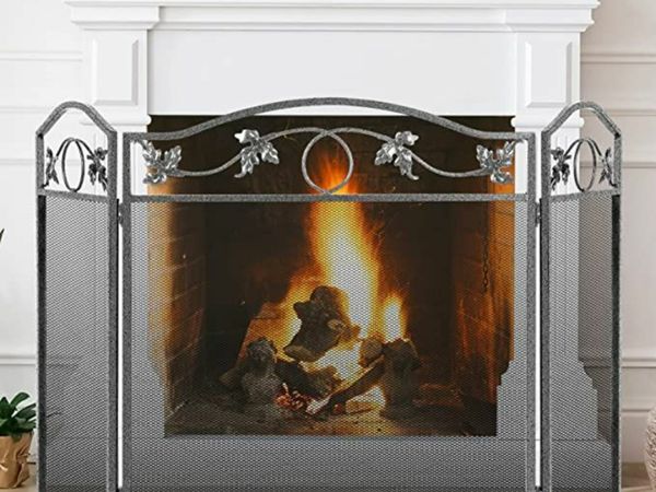Indoor Fireplace Screen 3 Panel Pewter Wrought Ir