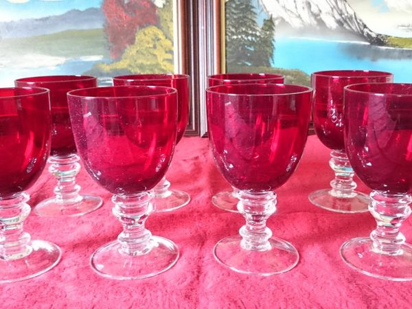 8 Piece Ruby Red Glass Stemmed Goblets