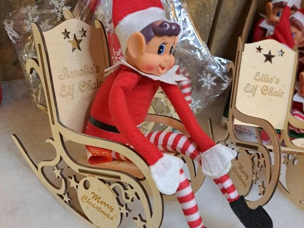 Handmade Personalised Rocking Chair with Elf toy