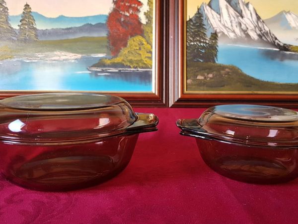 2 Piece Brown Pyrex Glass Two Handled Oven Bowl With Lid