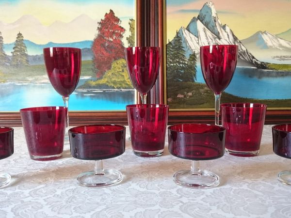 Antique 10 Piece Ruby Red Glasses Collection