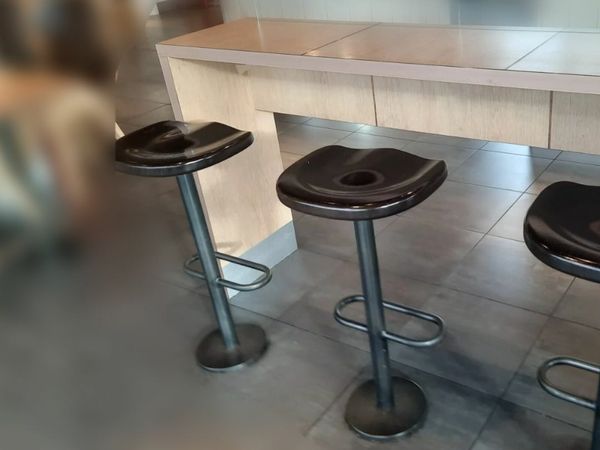 Quality Tall metal and plastic floor mounted bar stools - no backs @ CJM Furniture