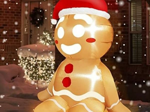 3.5 Ft Christmas Inflatables Sitting Gingerbread Man Outdoor Christmas Decoration, Lighted Blow Up Santa with Xmas Hat LED Lights Xmas Decor Holiday Yard Lawn Garden Home Party Indoor Outside