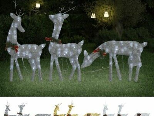 3x Christmas Reindeer Family Mesh Lighted Reindeer Multi Colours