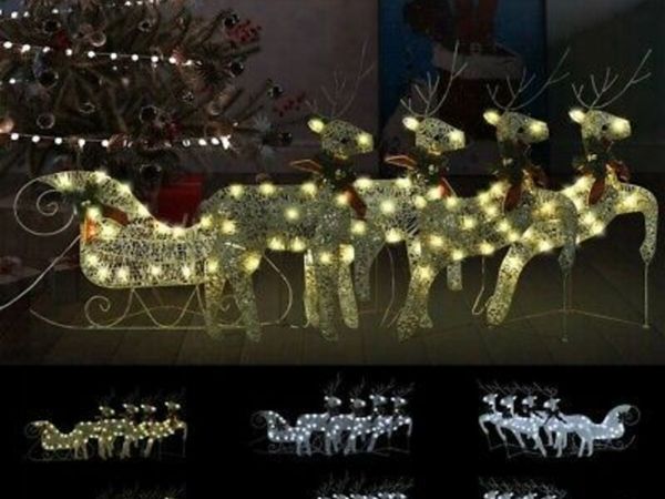Reindeer & Sleigh Christmas Decoration 60 LEDs Xmas Decor Multi Colours