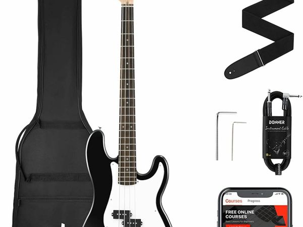Electric Bass Guitar 4 String Full Size for Beginner with Bag, (Black)