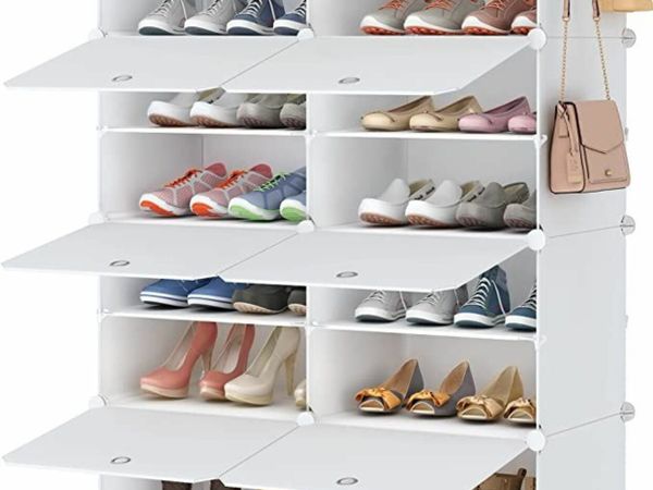 HOMIDEC Shoe Storage, Oversized 2 x 7 Tier Shoe Rack Organiser to 28 Pair Shoes, Multifunctional Dust-proof Shoe Storage Cabinet for All Kinds of Shoes, Books, Toys and Clothing