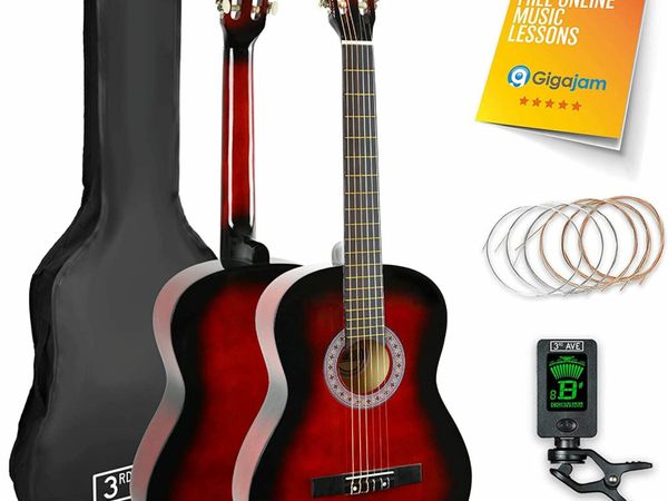 Full Size 4/4 Classical Guitar Spanish Nylon String Beginner Pack Bundle– Red