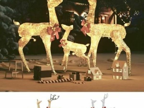 Reindeer Family Christmas Decoration 201 LEDs Xmas Reindeer Gold/White