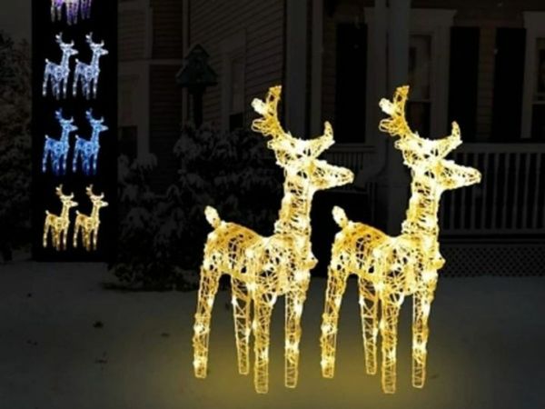 2x Christmas Reindeers Warm 80 LEDs Acrylic Home Decor Multi Colours