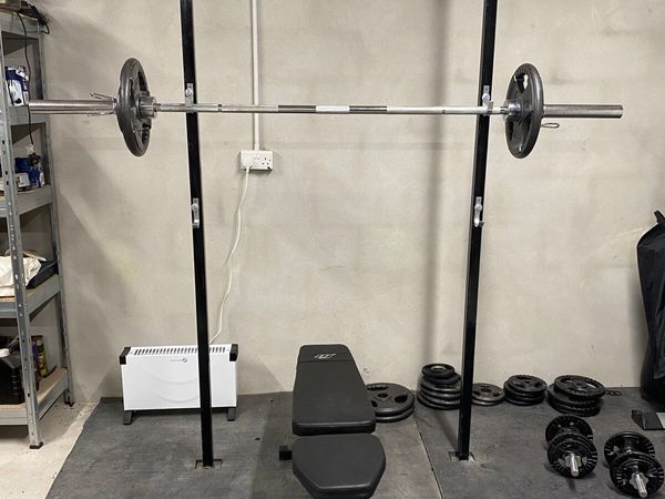 Squat Rack with Bench, Barbell and Dumbells