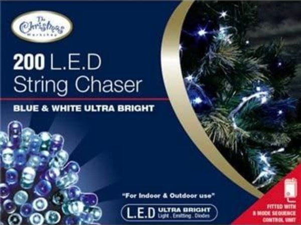 The Christmas Workshop 78590 200 LED Blue & White Chaser Christmas Lights | Indoor/Outdoor Fairy Lights | 13.9 Metres | 8 Light Modes | Christmas/Weddings/Gardens