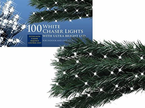 The Christmas Workshop 77320 100 Bright White LED Chaser Christmas Lights / Indoor or Outdoor Fairy Lights / 6.9 Metres / 8 Light Modes / Great For Christmas, Weddings & Gardens