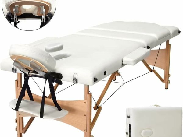Portable Massage Bed Table - 3-Section Foldable (Beige White)