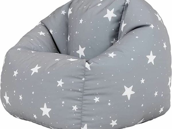 icon Kids Bean Bag Chair, Grey ​Stars, Large Indoor Outdoor Bean Bag Chairs for Kids, Kids Bean Bags for Girls and Boys with Filling Included, Nursery Decor Bedroom Accessories