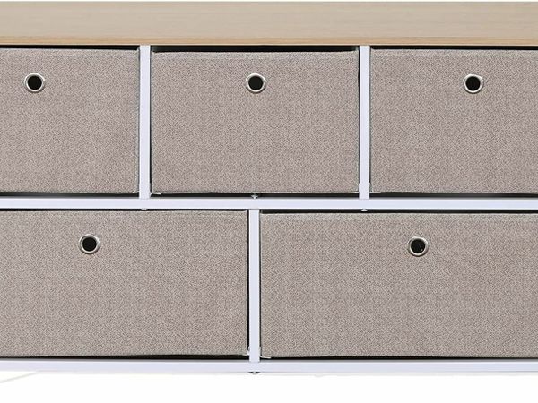 Rebecca Mobili 5 Drawer Cloth Chest of Drawers, Low Drawers, White Beige, Metal Frame, For Bathroom Bedroom - Dimensions: 55 x 100 x 29 cm (HxWxD) - Art. RE6750