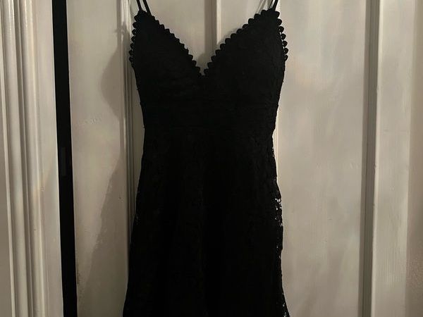 Black Strappy Dress with Zip-Lacey embroidery over black slip.