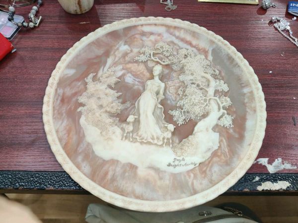 HAND SCULPTURED , Stone Hanging Plate 1977 !