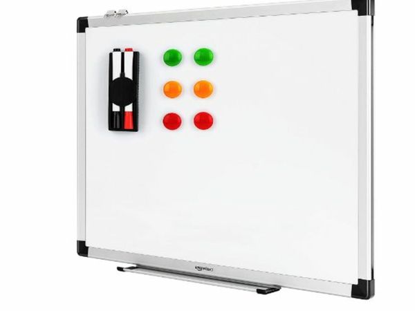 Basics Magnetic Whiteboard with Pen Tray and Aluminum Strips