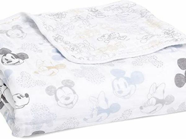 aden + anais Mickey & Minnie Dream Blanket - Pack of 1 | Disney Baby | Large Breathable 100% Cotton Muslin Bedding | Cot Blankets For Newborns & Infant Boys & Girls | Baby Shower or Xmas Gifts