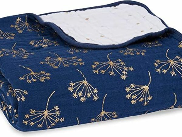 aden + anais Dream Baby Blanket - Pack of 1 | Large Breathable 100% Cotton Muslin Bedding | Cot Blankets For Newborns & Infant Boys & Girls | Baby Shower or Xmas Gifts | Metallic Gold
