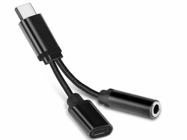 USB Type C To 3.5mm Headphone Jack Convertor Audio Charging Dual Adapter Black