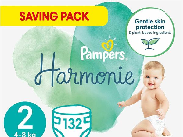 Pampers Baby Nappies Size 2 (4-8 kg / 9-18 lbs), Harmonie, 132 Nappies, SAVING PACK, Baby Essentials For Newborn