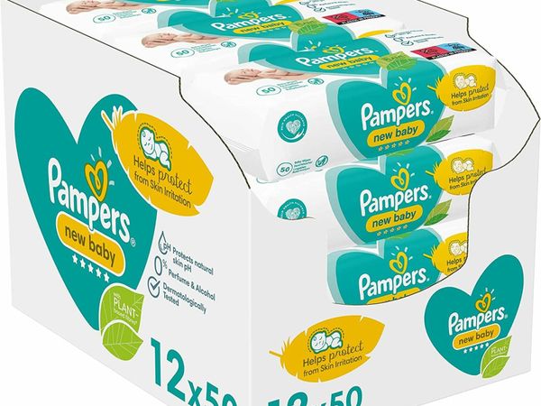 Pampers Baby Wipes Multipack, New Baby Sensitive, 600 Wet Wipes (12 x 50), Baby Essentials for Newborn