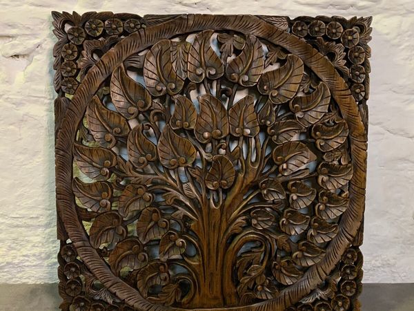 Large hand carved solid teak wall art.