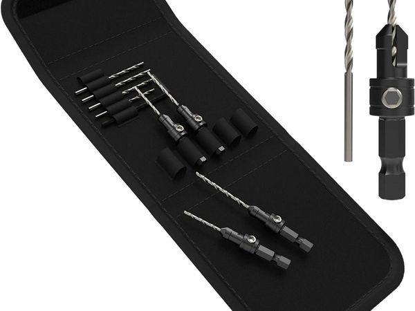 11 xCountersink Set with Adjustable Pilot Impact Drill Bits