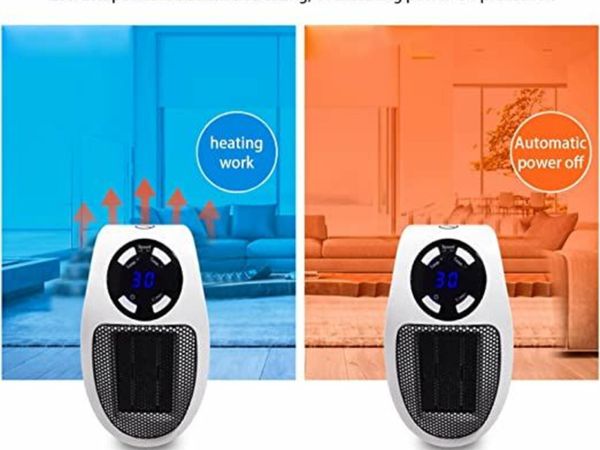 500W Smart Space Electric Fan Heater,2pcs Wall Outlet Electric Space Heater,Portable Small Plug In Heater For Home with Adjustable Thermostat and Timer and Led Display,Fast Heating,low Noise,Safe Use