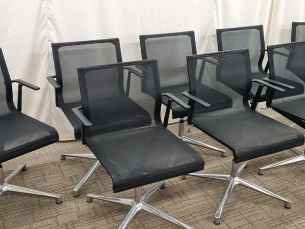 ICF stick meeting chairs in black mesh. 2nd hand