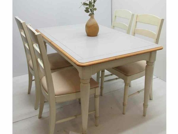 Extending hand painted table and 4 chairs. #C094