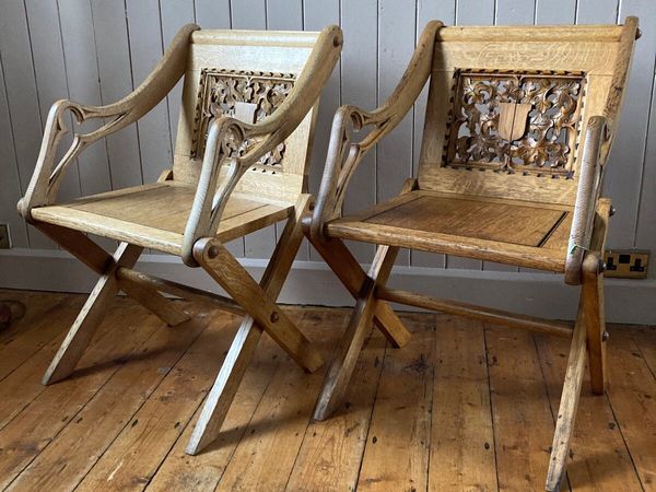 Pair of Antique Victorian Oak Glastonbury Chairs