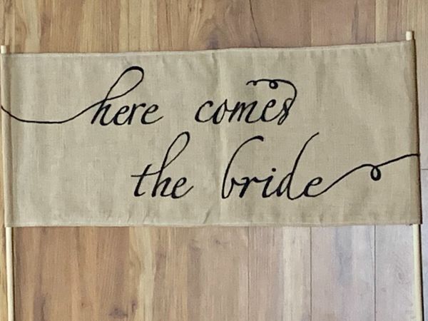 Here Comes The Bride Burlap Wedding Banner